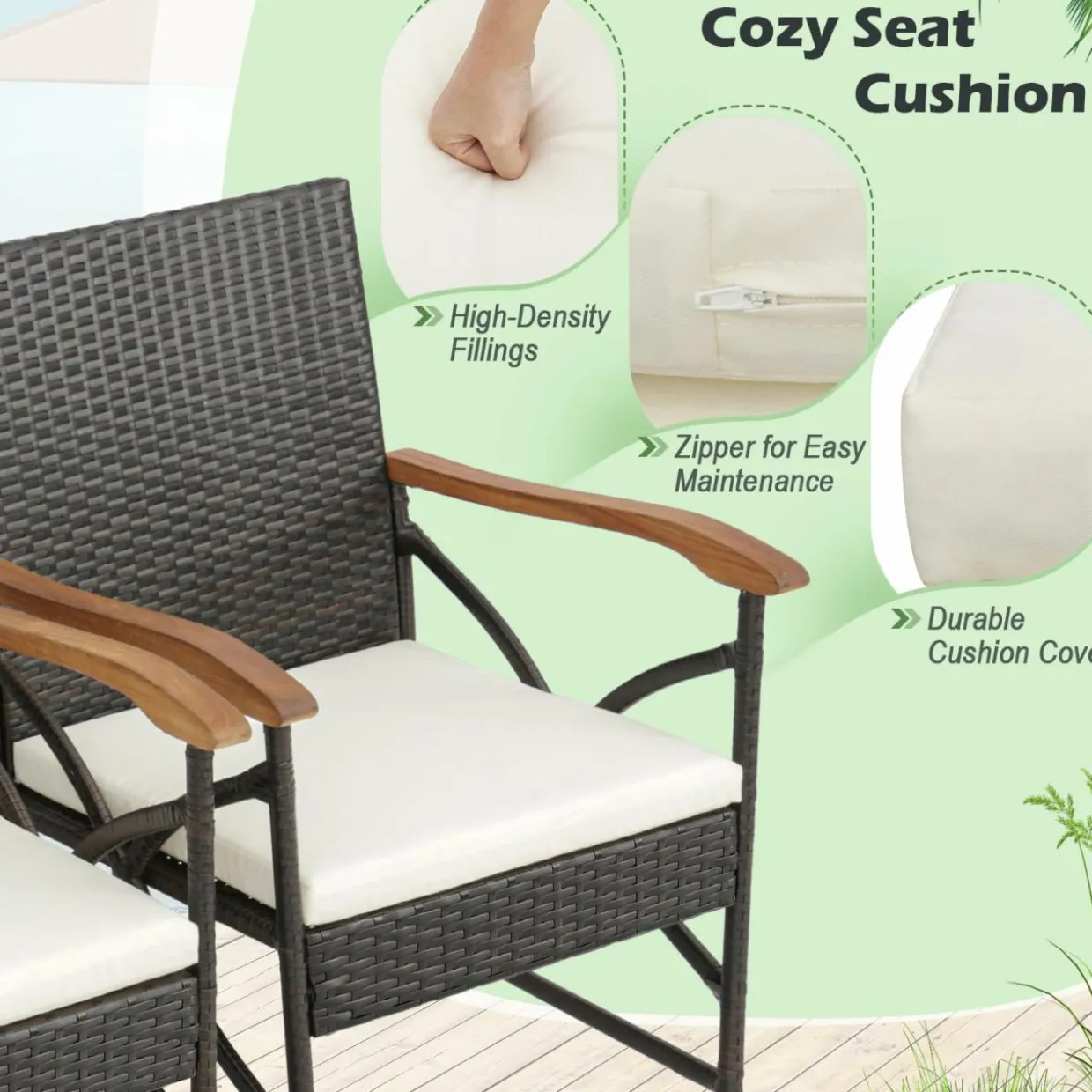 Tangkula Patio Wicker Chair Set of 2, Outdoor PE Rattan Chairs