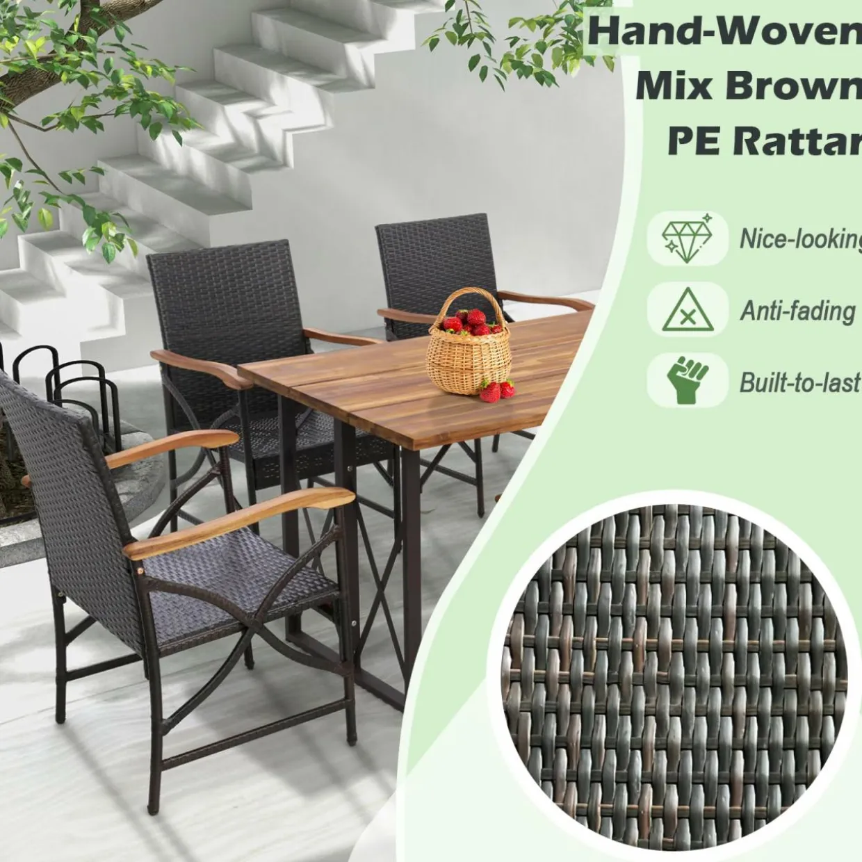 Tangkula Patio Wicker Chair Set of 2, Outdoor PE Rattan Chairs