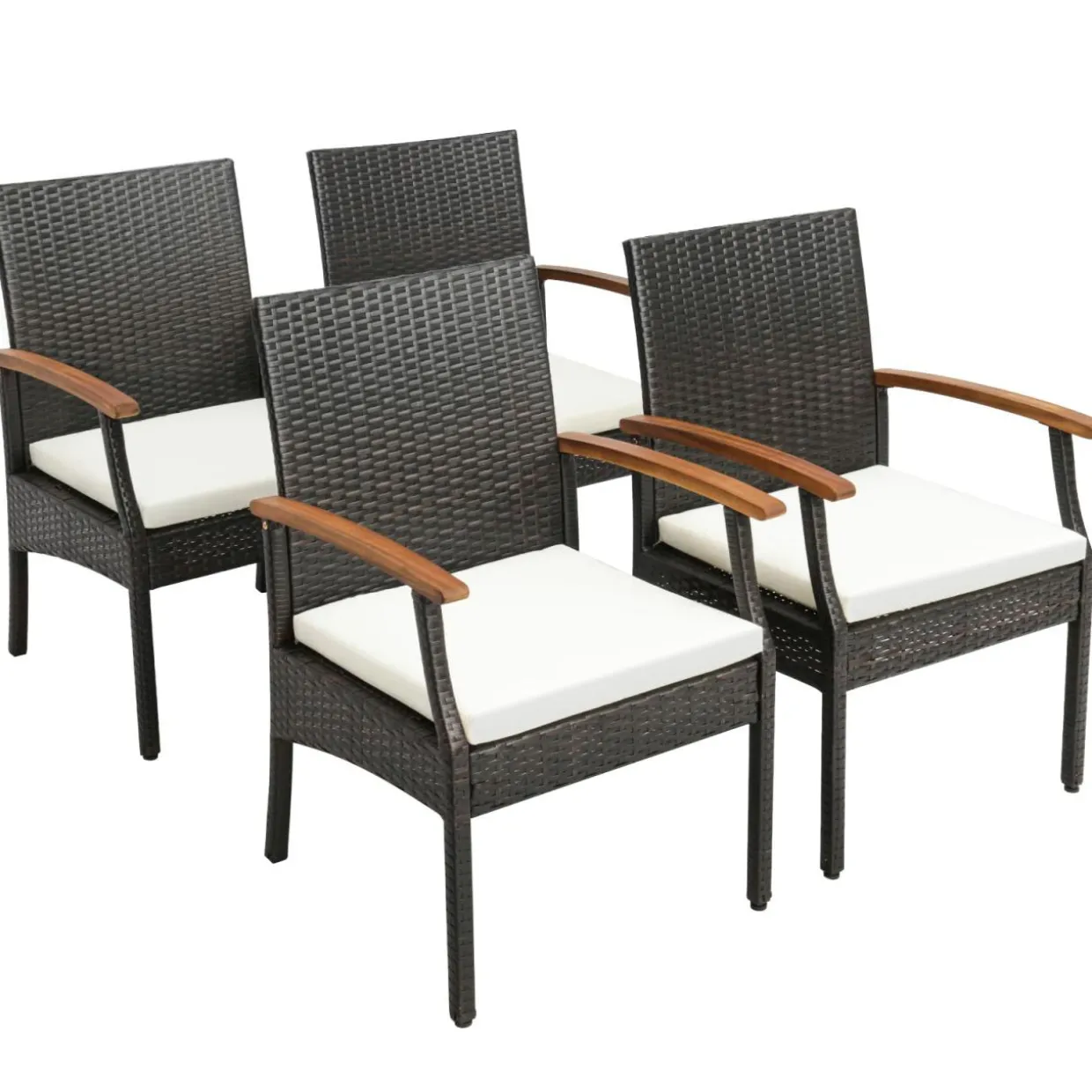 Tangkula Patio Wicker Chair Set of 2, Outdoor PE Rattan Chairs with Soft Zippered Cushion & Acacia Wood Armrests