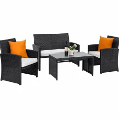 Tangkula Patio Wicker Conversation Furniture Set