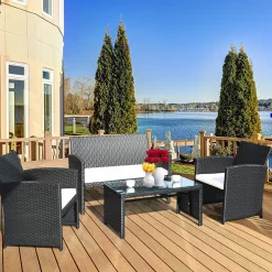 Tangkula Patio Wicker Conversation Furniture Set