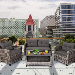 Tangkula Patio Wicker Conversation Furniture Set