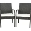 Tangkula Patio Wicker Dining Chair Set of 2, Outdoor PE Rattan Armchairs with Removable Cushion