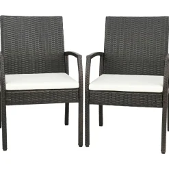 Tangkula Patio Wicker Dining Chair Set of 2, Outdoor PE Rattan Armchairs with Removable Cushion