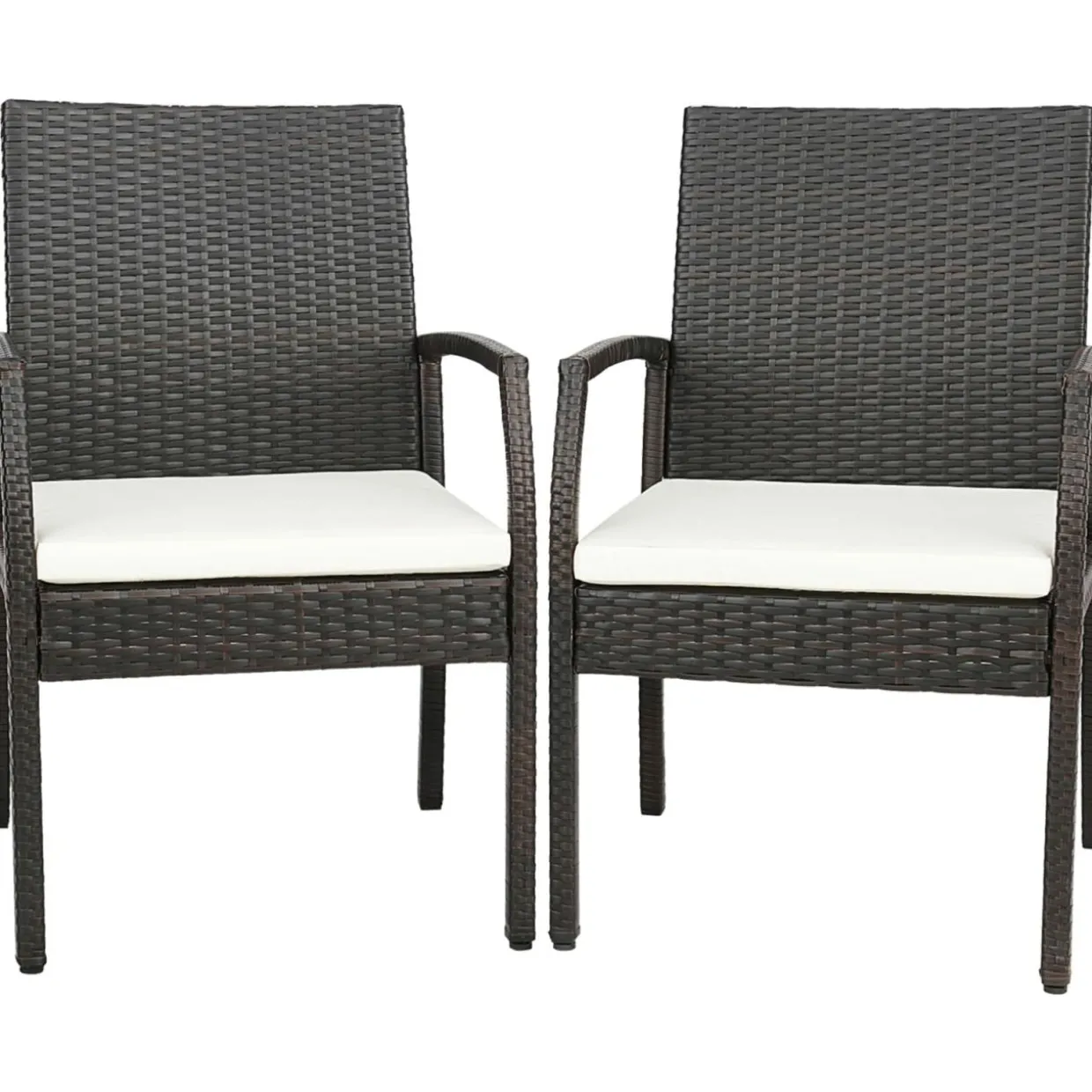 Tangkula Patio Wicker Dining Chair Set of 2, Outdoor PE Rattan Armchairs with Removable Cushion