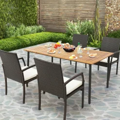 Tangkula Patio Wicker Dining Chair Set of 2, Outdoor PE Rattan Armchairs with Removable Cushion