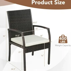Tangkula Patio Wicker Dining Chair Set of 2, Outdoor PE Rattan Armchairs with Removable Cushion