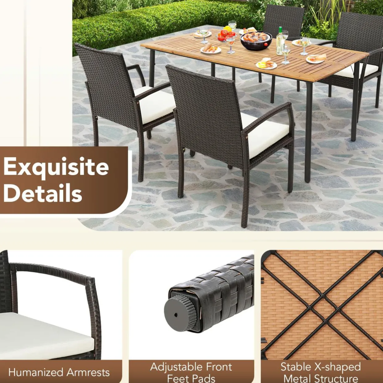 Tangkula Patio Wicker Dining Chair Set of 2, Outdoor PE Rattan Armchairs with Removable Cushion