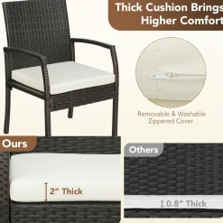 Tangkula Patio Wicker Dining Chair Set of 2, Outdoor PE Rattan Armchairs with Removable Cushion