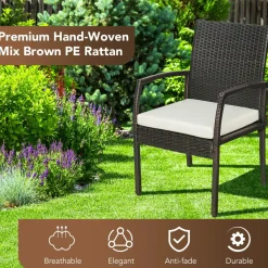 Tangkula Patio Wicker Dining Chair Set of 2, Outdoor PE Rattan Armchairs with Removable Cushion