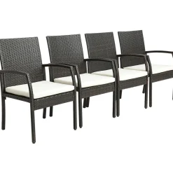 Tangkula Patio Wicker Dining Chair Set of 2, Outdoor PE Rattan Armchairs with Removable Cushion