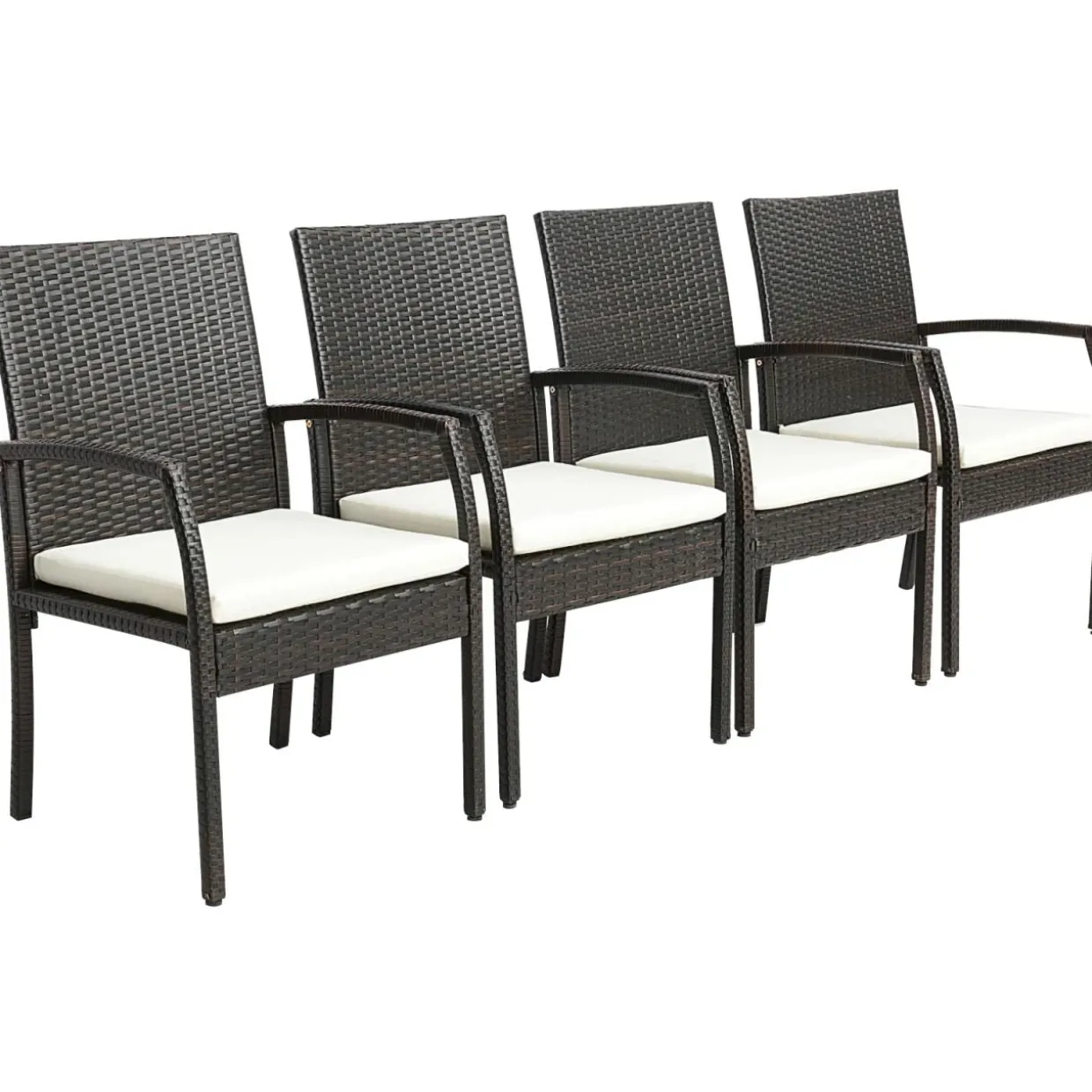 Tangkula Patio Wicker Dining Chair Set of 2, Outdoor PE Rattan Armchairs with Removable Cushion