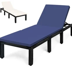 Tangkula Patio Wicker Lounge Chair, Outdoor Rattan Adjustable Reclining Backrest Lounger Chairs