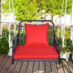 Tangkula Patio Wicker Porch Swing, Single Person Hanging Seat with Seat & Back Cushions