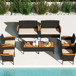 Tangkula Patio Wicker Sofa Set