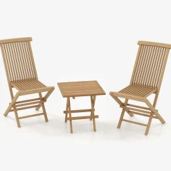 Tangkula Patio Wood Bistro Set, Teak Wood Folding Chair & Square Table Set with Slatted Seat & Tabletop