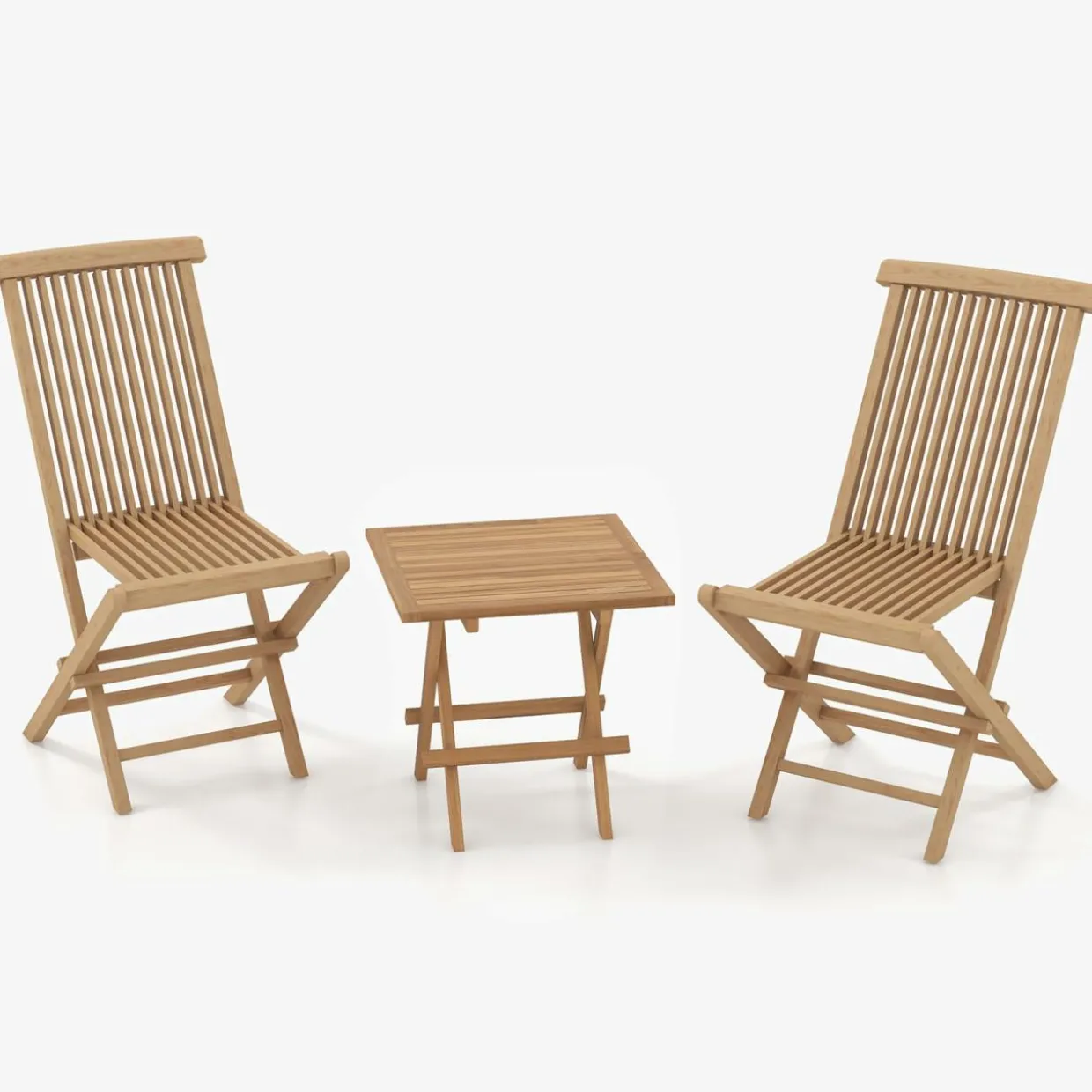 Tangkula Patio Wood Bistro Set, Teak Wood Folding Chair & Square Table Set with Slatted Seat & Tabletop