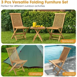 Tangkula Patio Wood Bistro Set, Teak Wood Folding Chair & Square Table Set with Slatted Seat & Tabletop