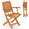 Tangkula Patio Wood Folding Chair , Outdoor Eucalyptus Wood Dining Chairs w/Armrests & Slatted Seat