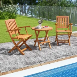 Tangkula Patio Wood Folding Chair , Outdoor Eucalyptus Wood Dining Chairs w/Armrests & Slatted Seat
