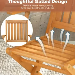 Tangkula Patio Wood Folding Chair , Outdoor Eucalyptus Wood Dining Chairs w/Armrests & Slatted Seat