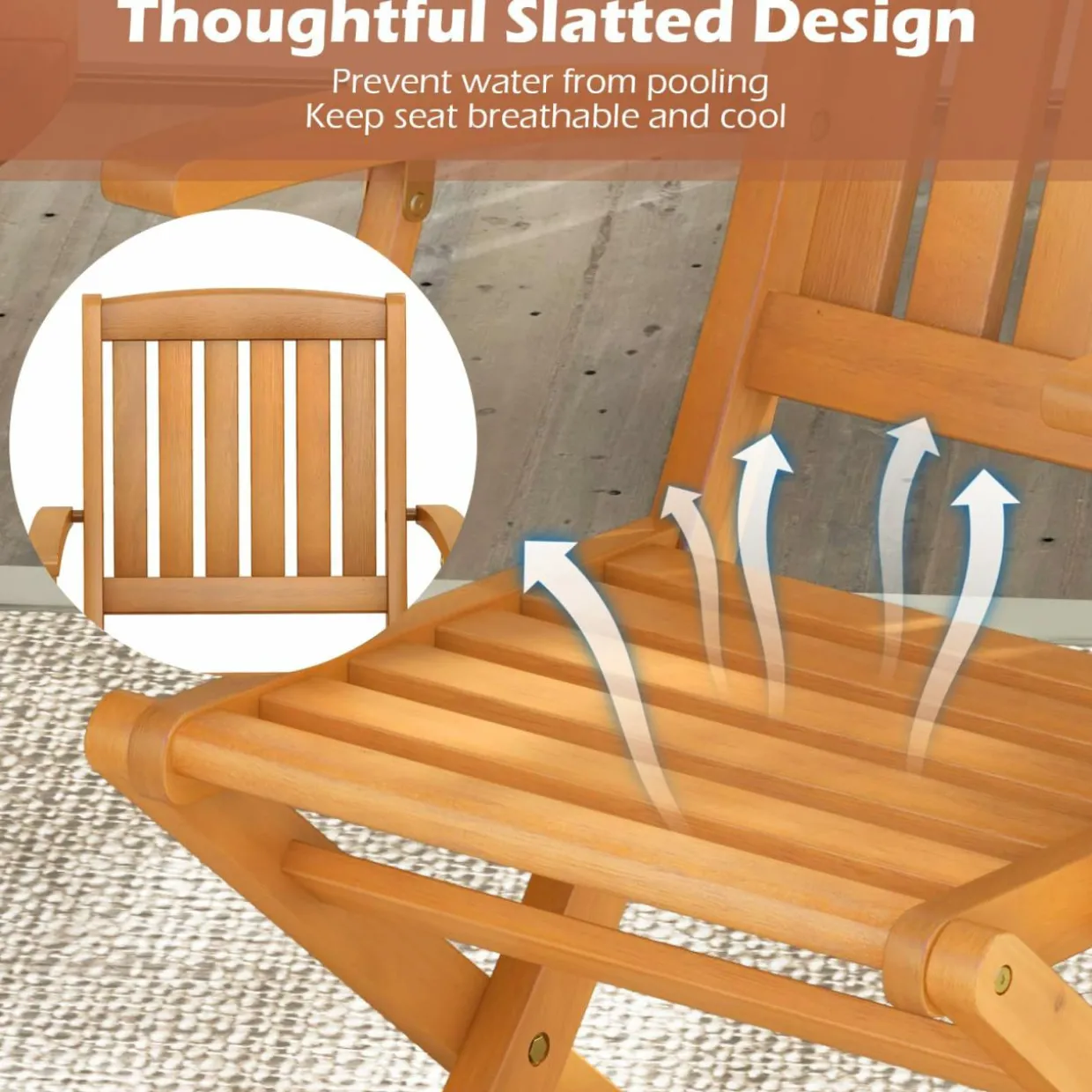 Tangkula Patio Wood Folding Chair , Outdoor Eucalyptus Wood Dining Chairs w/Armrests & Slatted Seat
