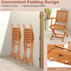 Tangkula Patio Wood Folding Chair , Outdoor Eucalyptus Wood Dining Chairs w/Armrests & Slatted Seat