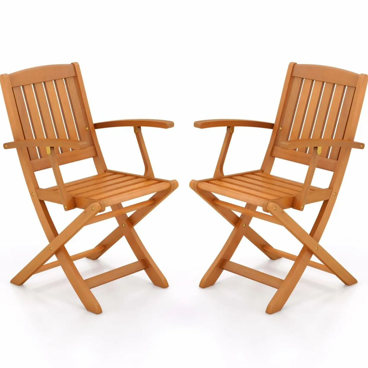 Tangkula Patio Wood Folding Chair , Outdoor Eucalyptus Wood Dining Chairs w/Armrests & Slatted Seat