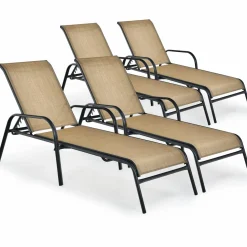 Tangkula Patiojoy Outdoor Lounge Chair with Breathable Fabric & Steel Frame