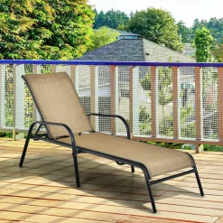 Tangkula Patiojoy Outdoor Lounge Chair with Breathable Fabric & Steel Frame