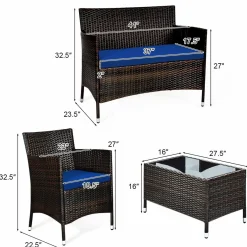 Tangkula 4-PCS or 8-PCS Patio Rattan Conversation Set, Outdoor Wicker Furniture Set with Tempered Glass Coffee Table &Thick Cushion