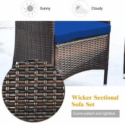 Tangkula 4-PCS or 8-PCS Patio Rattan Conversation Set, Outdoor Wicker Furniture Set with Tempered Glass Coffee Table &Thick Cushion