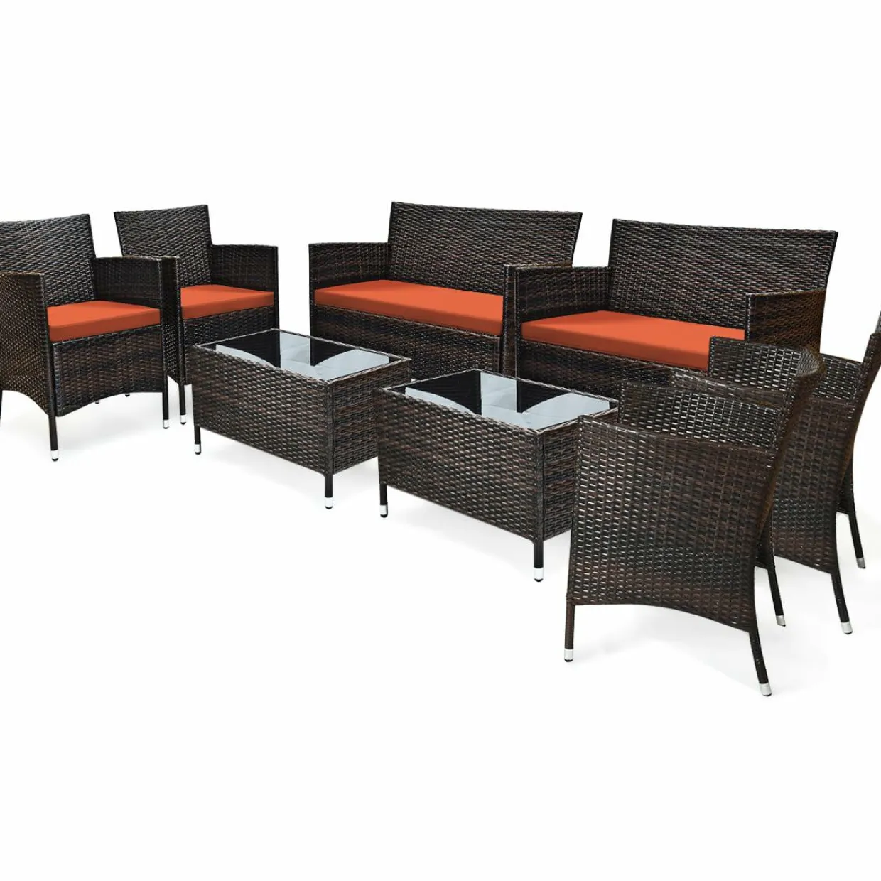 Tangkula 4-PCS or 8-PCS Patio Rattan Conversation Set, Outdoor Wicker Furniture Set with Tempered Glass Coffee Table &Thick Cushion