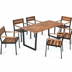 Tangkula 7PCS Outdoor Dining Set, Patio Dining Furniture Set with Sturdy Steel Frame
