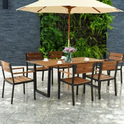 Tangkula 7PCS Outdoor Dining Set, Patio Dining Furniture Set with Sturdy Steel Frame