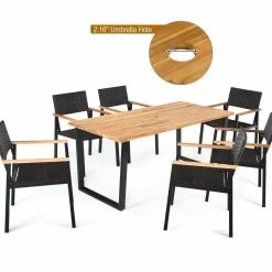 Tangkula 7PCS Outdoor Dining Set, Patio Dining Furniture Set w/Large Rectangle Acacia Wood Table Top