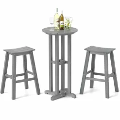 Tangkula 3PCS Outdoor HDPE Bar Table & Chair Set for 2