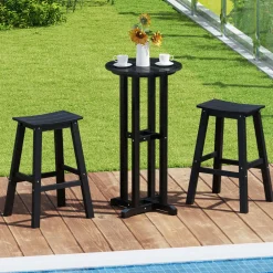Tangkula 3PCS Outdoor HDPE Bar Table & Chair Set for 2