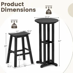 Tangkula 3PCS Outdoor HDPE Bar Table & Chair Set for 2