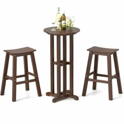 Tangkula 3PCS Outdoor HDPE Bar Table & Chair Set for 2