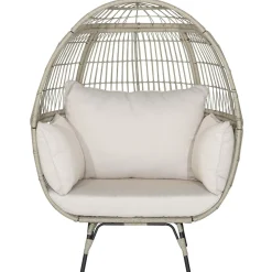 Tangkula PE Wicker Egg Chair, Patiojoy Oversized Indoor Outdoor Patio Lounge Chair with Cushions and Pillows