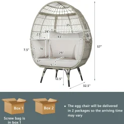 Tangkula PE Wicker Egg Chair, Patiojoy Oversized Indoor Outdoor Patio Lounge Chair with Cushions and Pillows