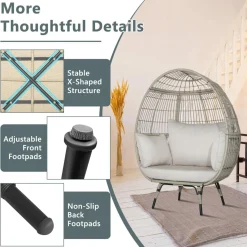 Tangkula PE Wicker Egg Chair, Patiojoy Oversized Indoor Outdoor Patio Lounge Chair with Cushions and Pillows