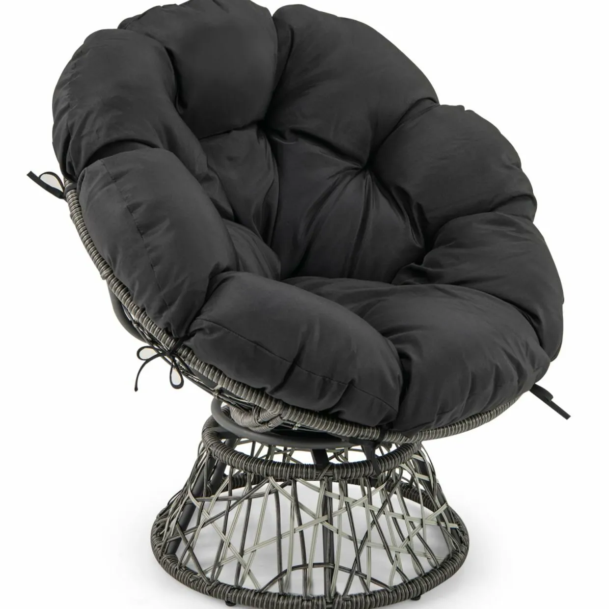 Tangkula PE Wicker Papasan Chair with 360° Swivel Base