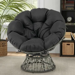 Tangkula PE Wicker Papasan Chair with 360° Swivel Base