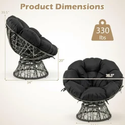 Tangkula PE Wicker Papasan Chair with 360° Swivel Base