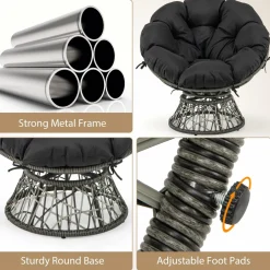 Tangkula PE Wicker Papasan Chair with 360° Swivel Base