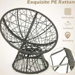 Tangkula PE Wicker Papasan Chair with 360° Swivel Base