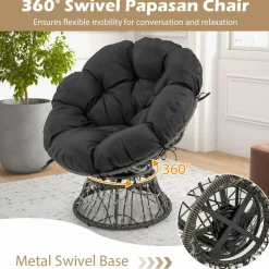 Tangkula PE Wicker Papasan Chair with 360° Swivel Base