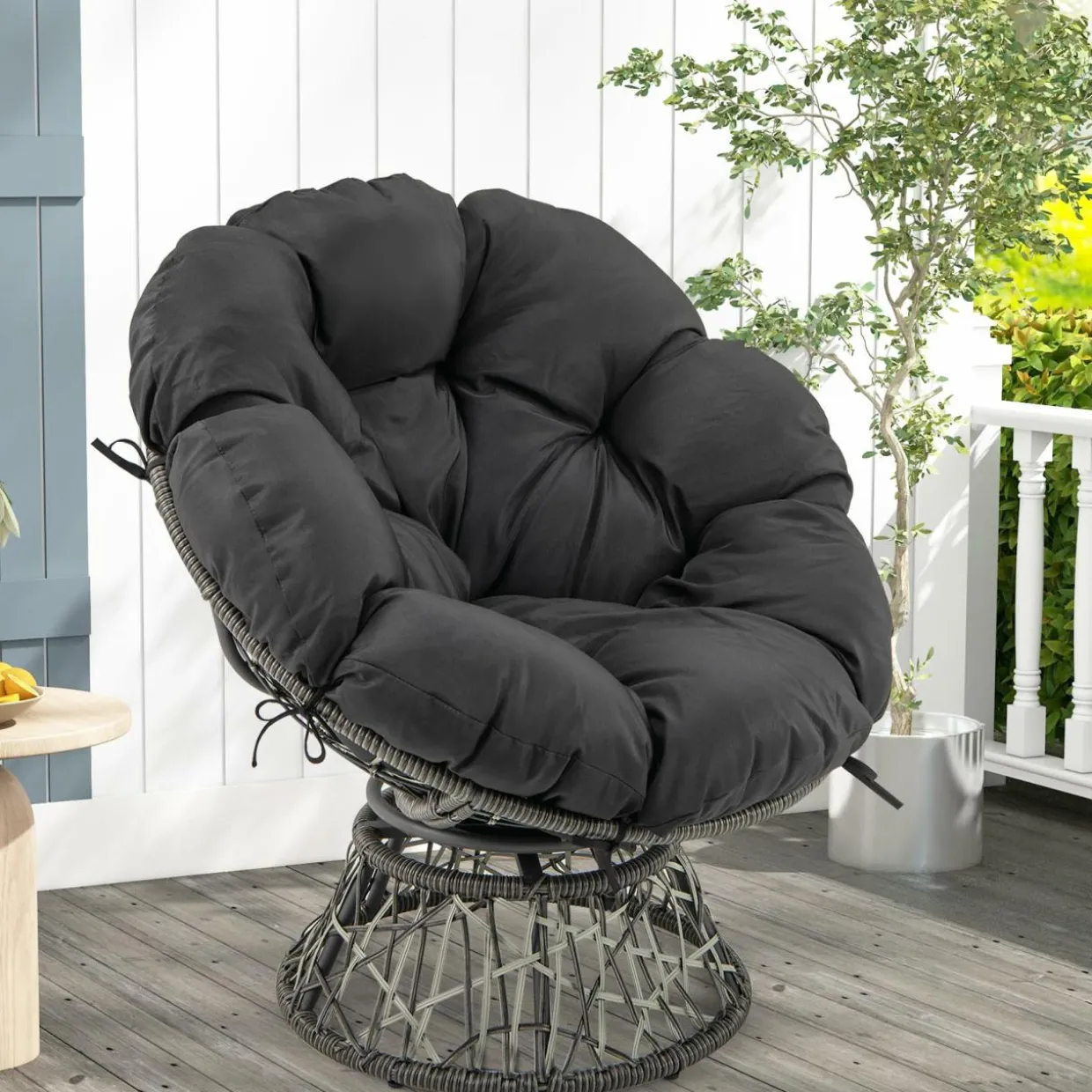 Tangkula PE Wicker Papasan Chair with 360° Swivel Base
